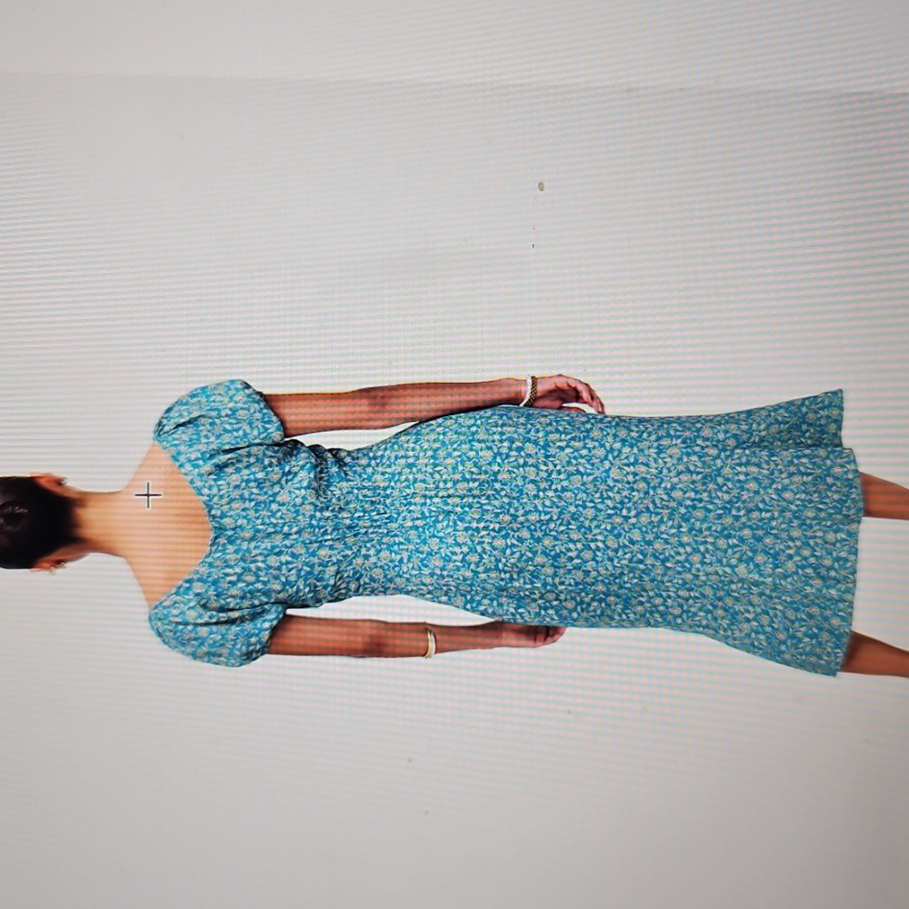 Cap-Sleeve Midi Floral Blue Dress - Picture 3 of 4